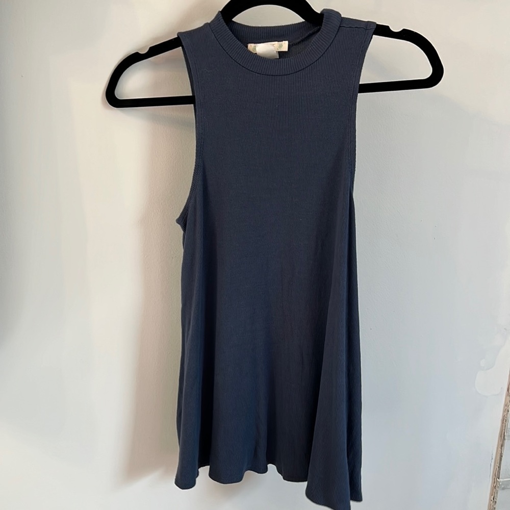 Love fire Medium high neck blue tank top